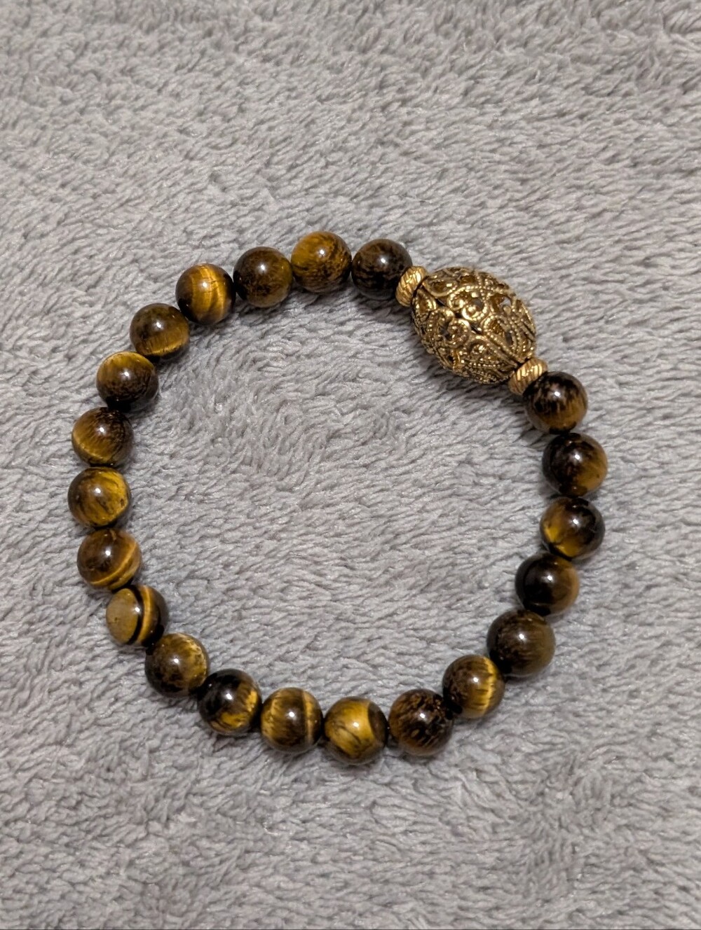 Tiger's Eye Beaded Stretch Bracelet With Gold Accent